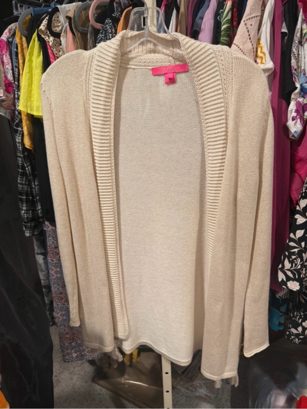 Lilly Pulitzer Cream Open-Front Shawl Collar Cardigan